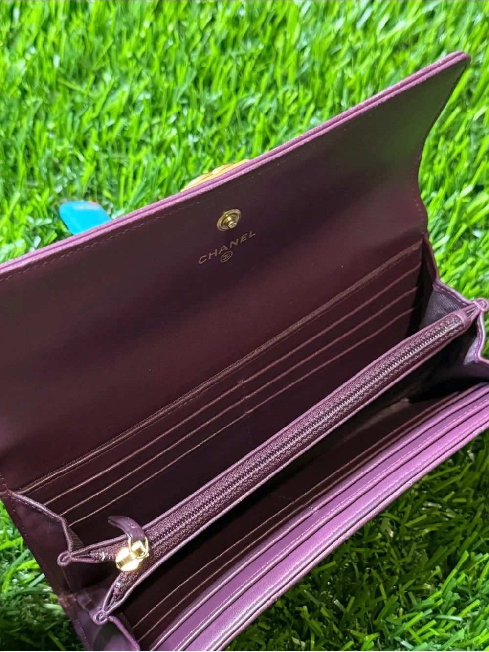 CHANEL Long Wallet BOY CHANEL Caviar Skin  Leather in Plum